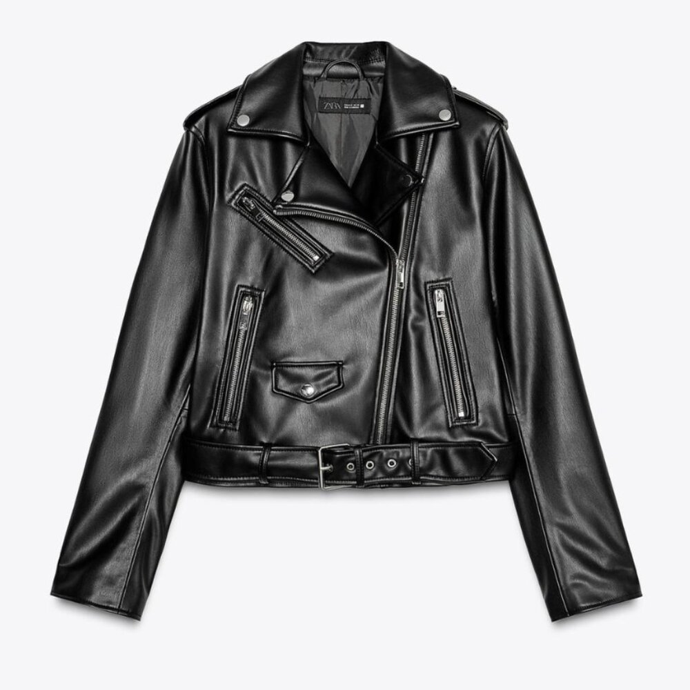 {Zara} Black Faux Leather Jacket - Size Small
